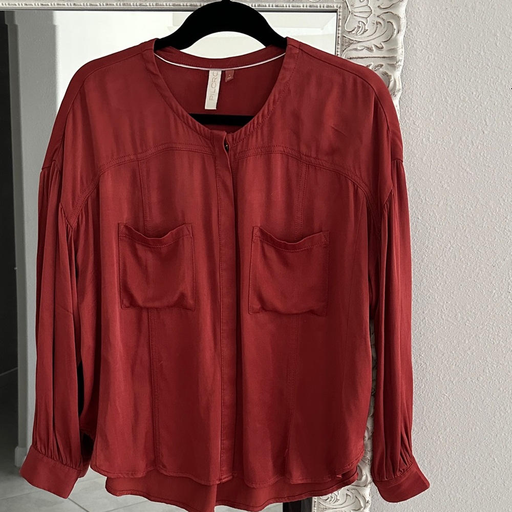 Anthropologie Pilcro Rust Button-Down Pocket Top